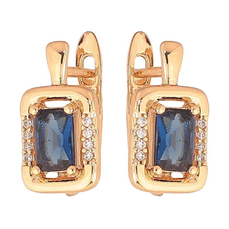 Серьги Xuping цвет позолота 18K английский замок узор с синими кристаллами фото №1