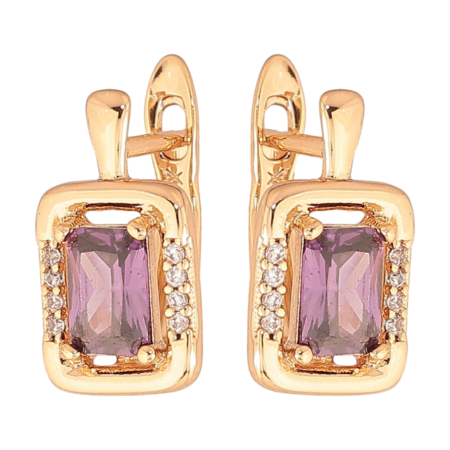 Серьги Xuping цвет позолота 18K английский замок узор с сиреневыми кристаллами фото №1 Серьги Xuping цвет позолота 18K английский замок узор с сиреневыми кристаллами фото №1
