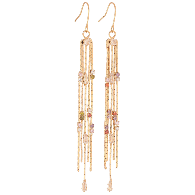 Серьги Xuping цвет позолота 18K французский замок подвески из цепочек с разноцветными кристаллами фото №1