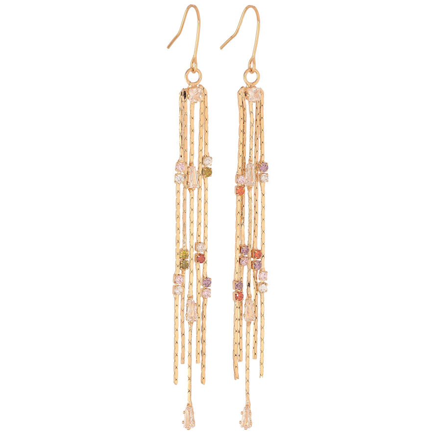 Сережки Xuping колір позолота 18K французький замок підвіски з ланцюжків з різнокольоровими кристалами фото №1