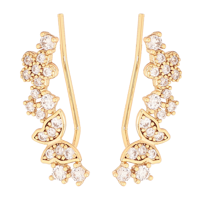 Сережки Xuping колір позолота 18K клаймбери візерунок з метеликів і квіточок з кристалами фото №1 Сережки Xuping колір позолота 18K клаймбери візерунок з метеликів і квіточок з кристалами фото №1