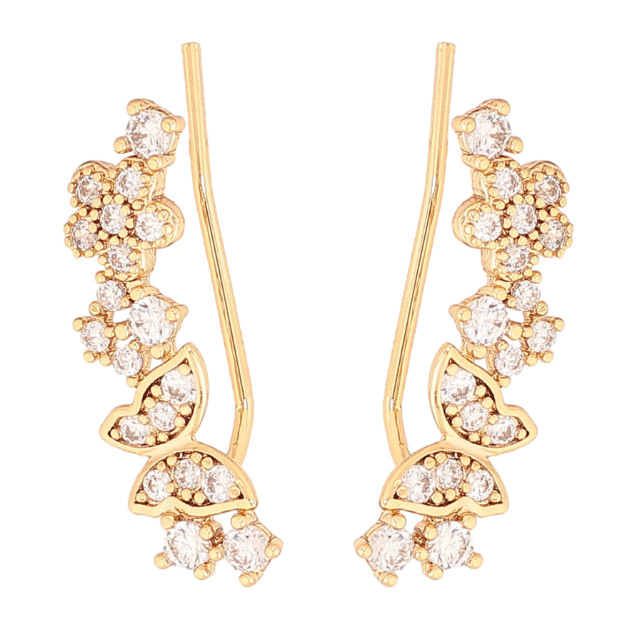 Сережки Xuping колір позолота 18K клаймбери візерунок з метеликів і квіточок з кристалами фото №1 Сережки Xuping колір позолота 18K клаймбери візерунок з метеликів і квіточок з кристалами фото №1