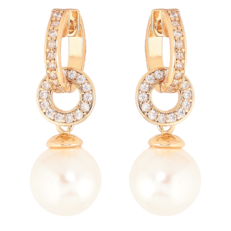 Сережки Xuping колір позолота 18K підвіски на колечках перлини на кришталевих кільцях 2 в 1 фото №18