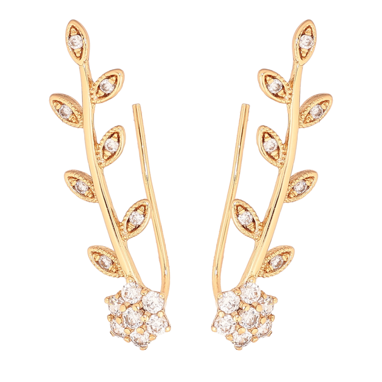 Серьги Xuping цвет позолота 18K клаймберы веточки с кристальными цветочками фото №1