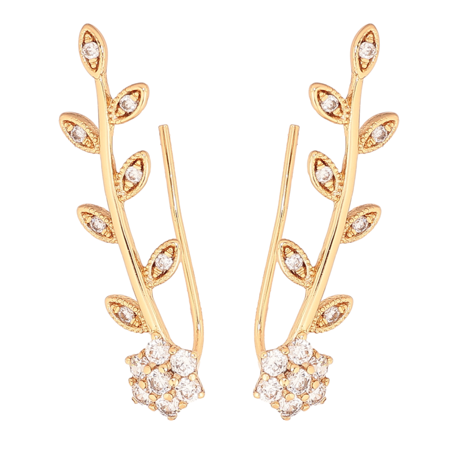 Серьги Xuping цвет позолота 18K клаймберы веточки с кристальными цветочками фото №1