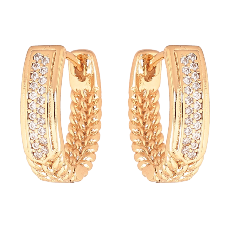 Сережки Xuping колір позолота 18К колечка декоративний візерунок з кристалами фото №1