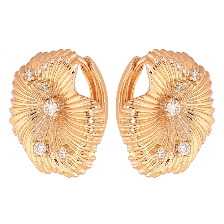 Серьги Xuping цвет позолота 18К колечки цветочки с кристаллами фото №1 Серьги Xuping цвет позолота 18К колечки цветочки с кристаллами фото №1