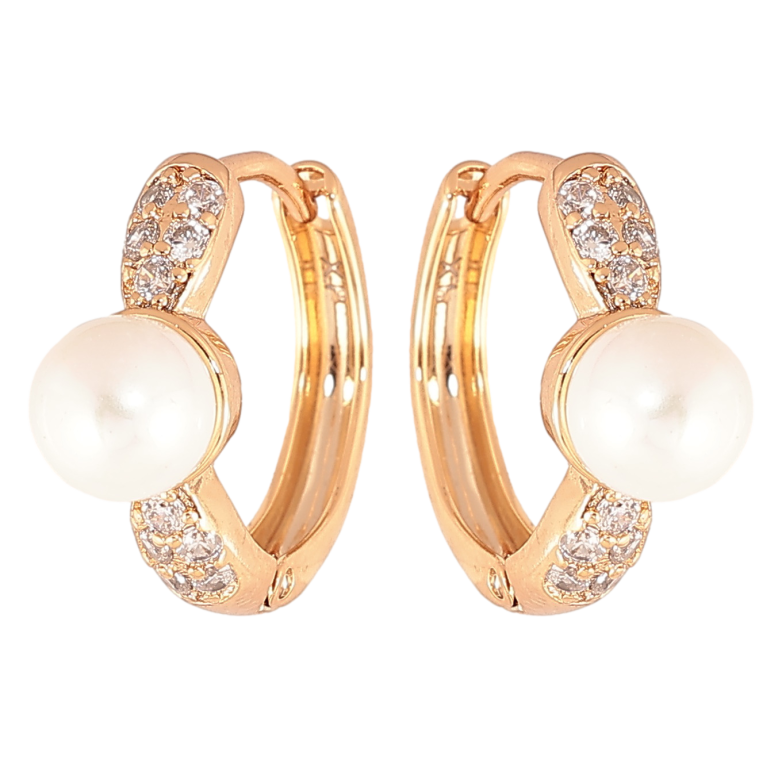 Сережки Xuping колір позолота 18К колечка візерунок з перлинами та кристалами фото №6