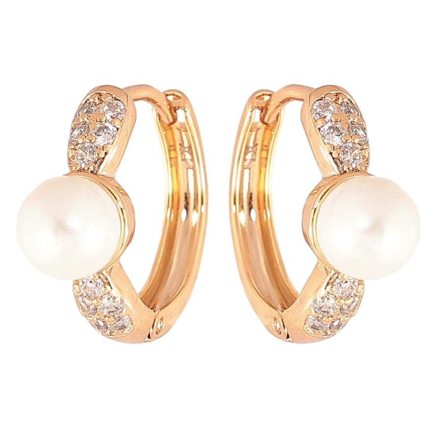 Сережки Xuping колір позолота 18К колечка візерунок з перлинами та кристалами фото №1