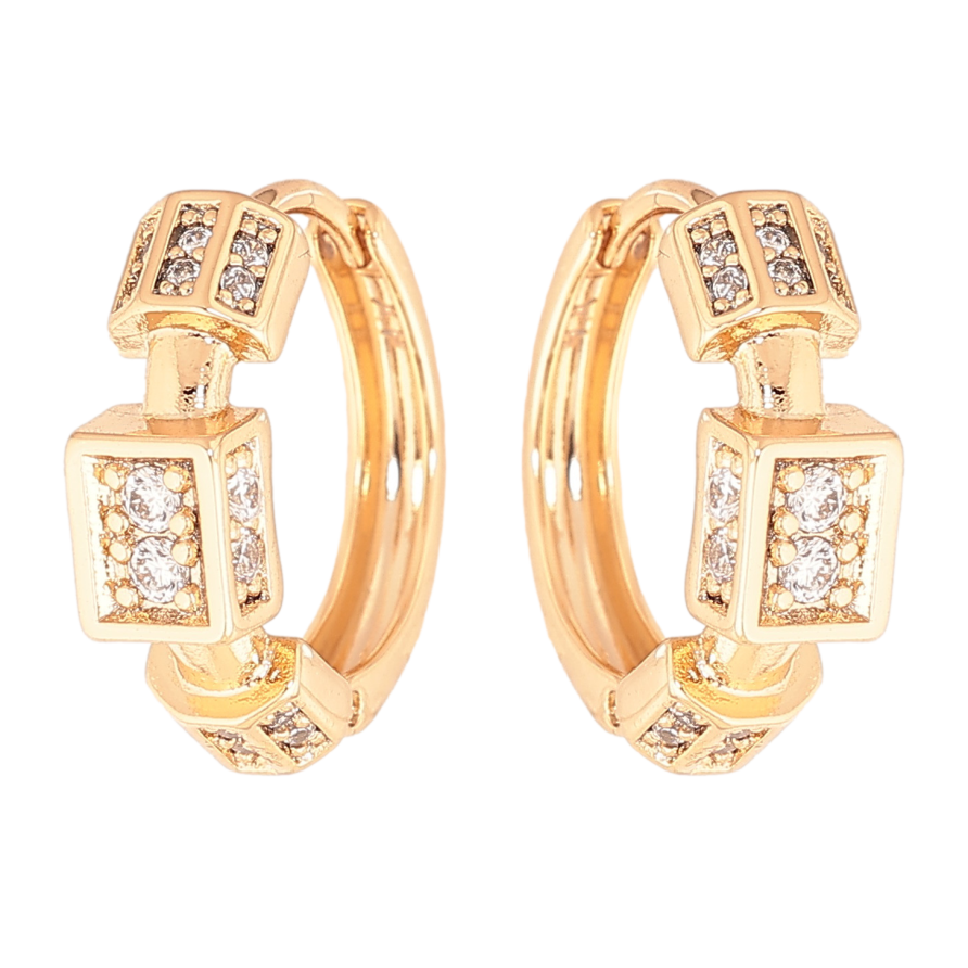 Сережки Xuping колір позолота 18К колечка візерунок з кристалами фото №1