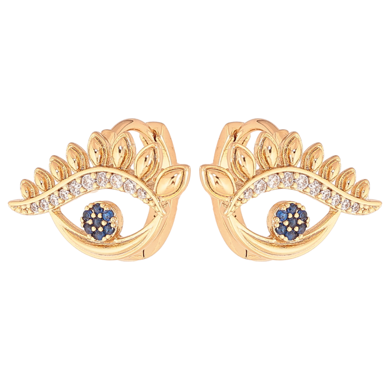 Сережки Xuping колір позолота 18К колечка очі з синіми кристалами фото №1
