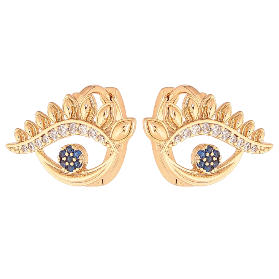 Серьги Xuping цвет позолота 18К колечки глаза с синими кристаллами фото №1