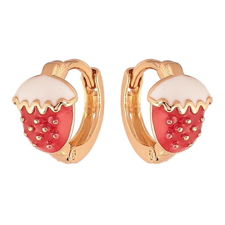 Серьги Xuping цвет позолота 18К колечки клубнички с красно-белой эмалью фото №1 Серьги Xuping цвет позолота 18К колечки клубнички с красно-белой эмалью фото №1