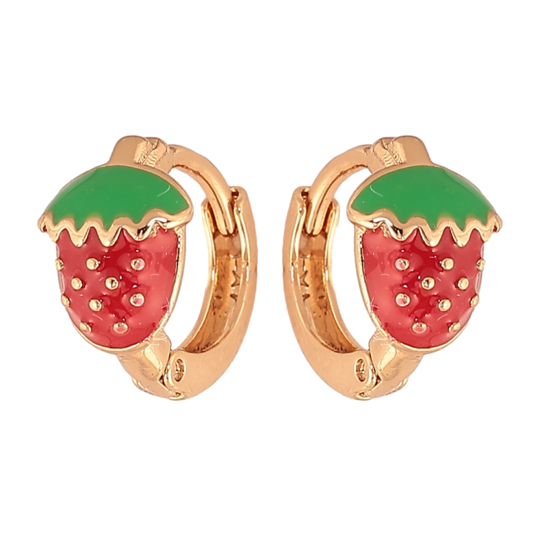 Серьги Xuping цвет позолота 18К колечки клубнички с красно-зеленой эмалью фото №1 Серьги Xuping цвет позолота 18К колечки клубнички с красно-зеленой эмалью фото №1