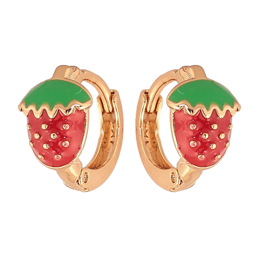 Сережки Xuping колір позолота 18К колечка полунички з червоно-зеленою емаллю фото №1 Сережки Xuping колір позолота 18К колечка полунички з червоно-зеленою емаллю фото №1