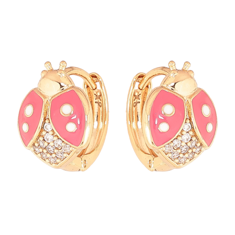 Сережки Xuping колір позолота 18К колечка сонечка з рожевою емаллю і кристалами фото №1 Сережки Xuping колір позолота 18К колечка сонечка з рожевою емаллю і кристалами фото №1