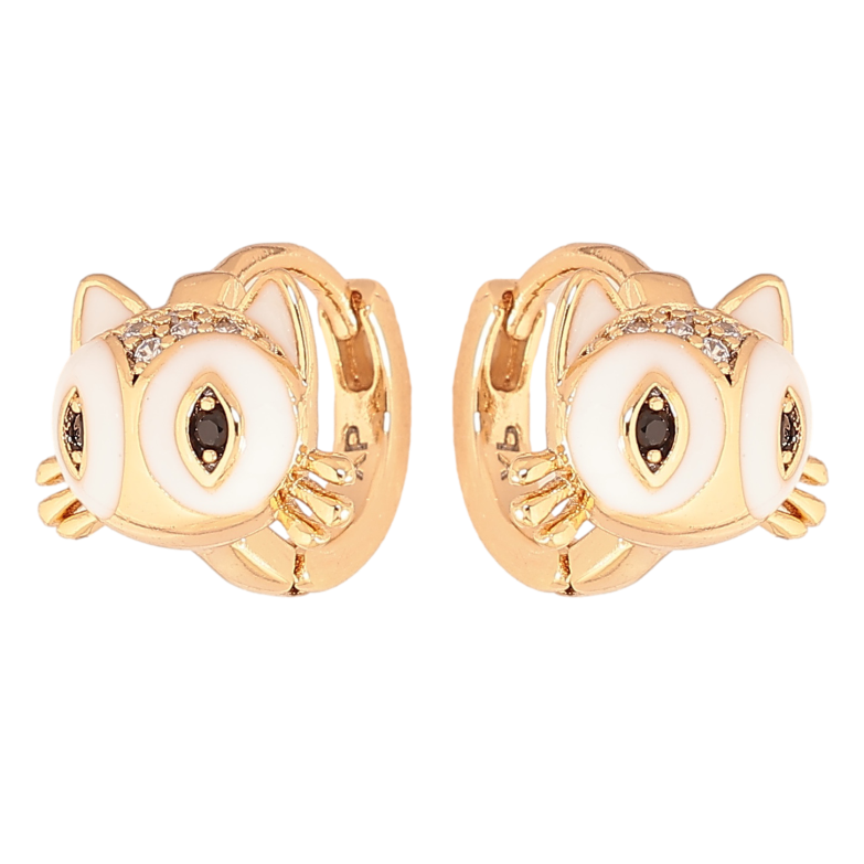 Сережки Xuping колір позолота 18К колечка котики з білою емаллю та кристалами фото №1