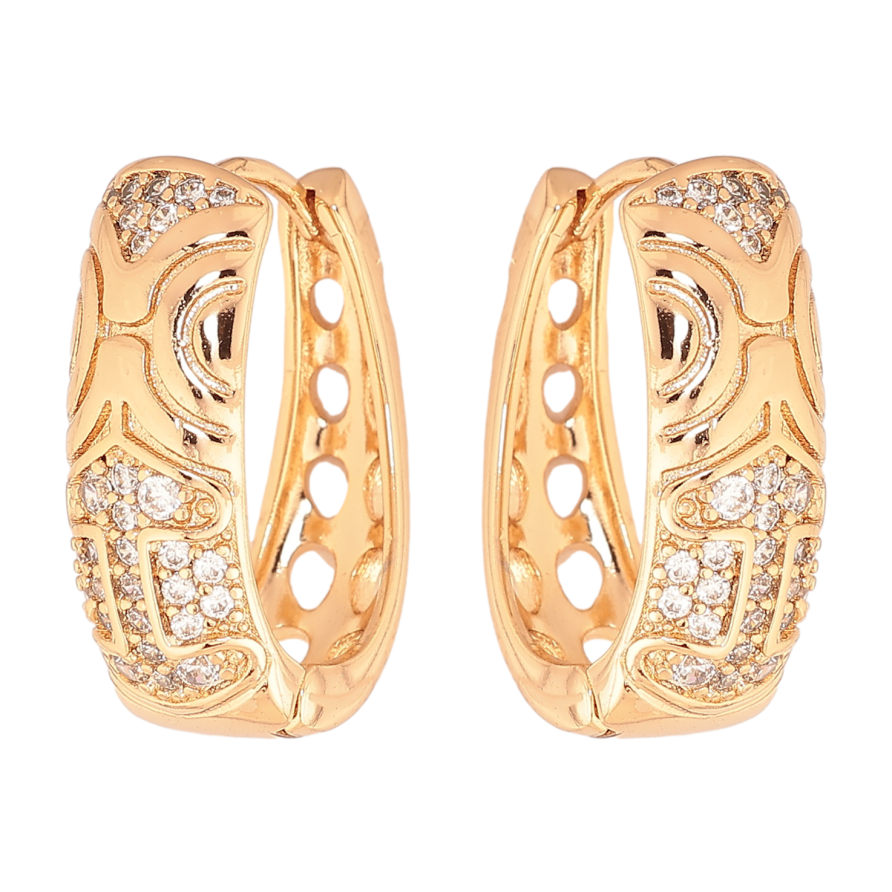 Серьги Xuping цвет позолота 18К колечки узор с кристаллами фото №1 Серьги Xuping цвет позолота 18К колечки узор с кристаллами фото №1