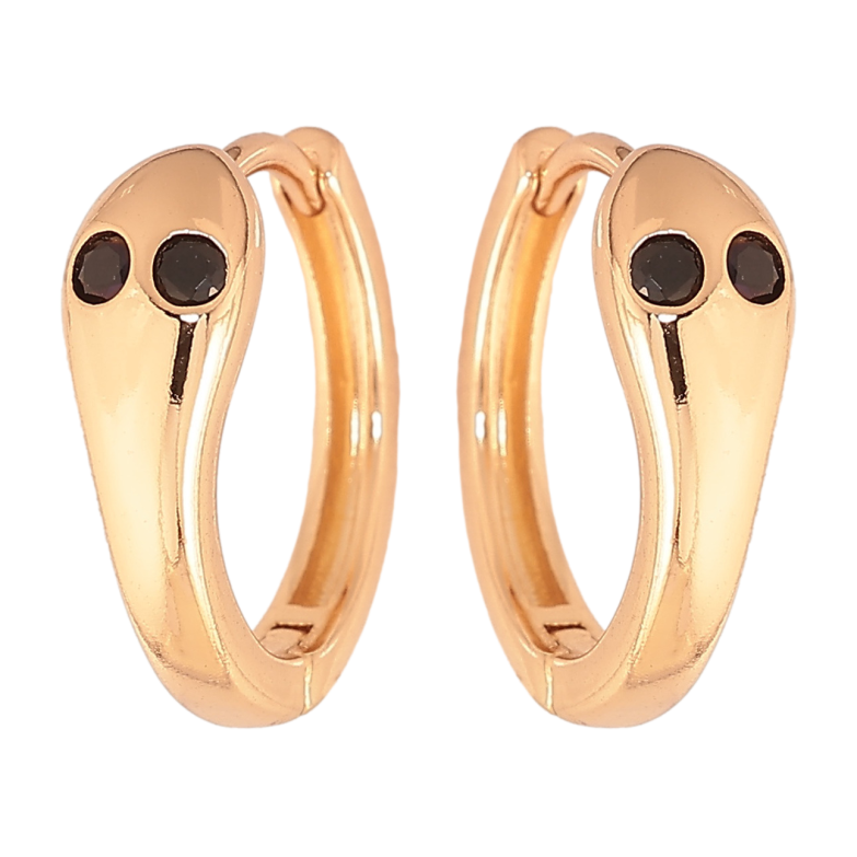 Серьги Xuping цвет позолота 18К колечки змейки с черными кристаллами фото №1 Серьги Xuping цвет позолота 18К колечки змейки с черными кристаллами фото №1