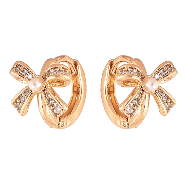 Серьги Xuping цвет позолота 18К колечки банты с кристаллами фото №4