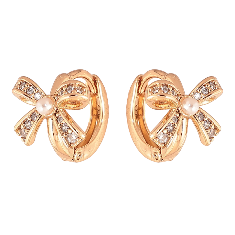 Серьги Xuping цвет позолота 18К колечки банты с кристаллами фото №1