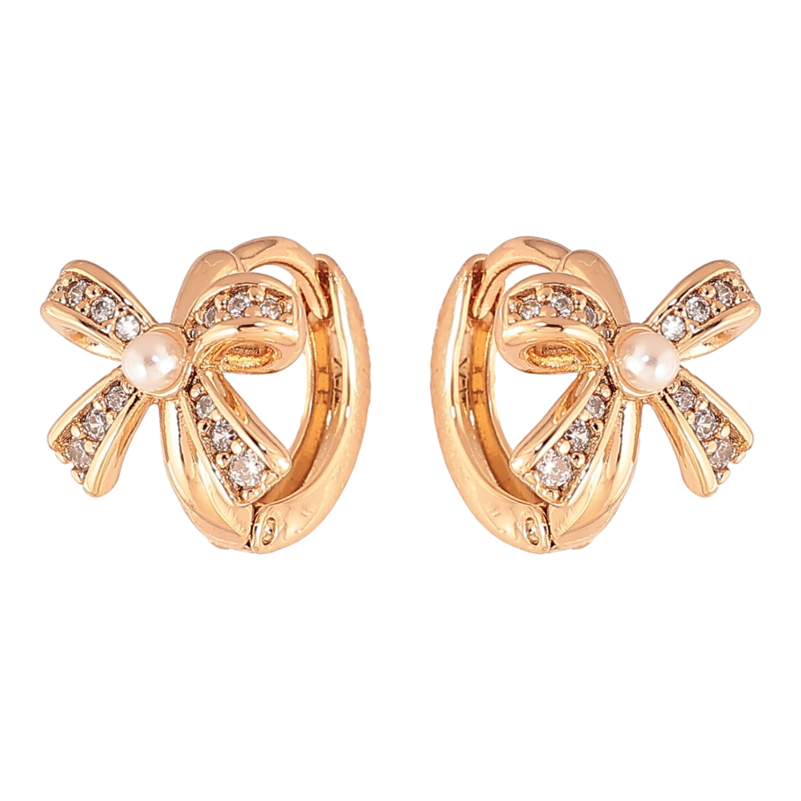 Серьги Xuping цвет позолота 18К колечки банты с кристаллами фото №1