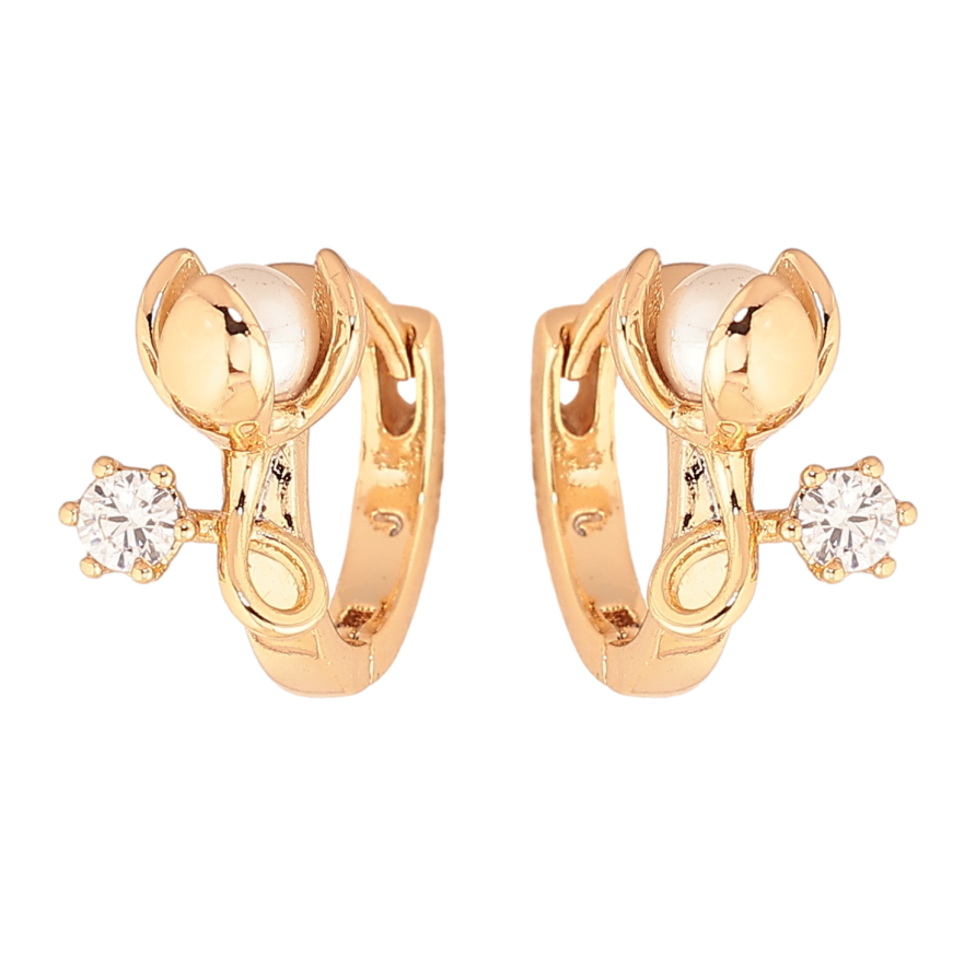 Сережки Xuping колір позолота 18К колечка перлинні бутони з кристалами фото №1