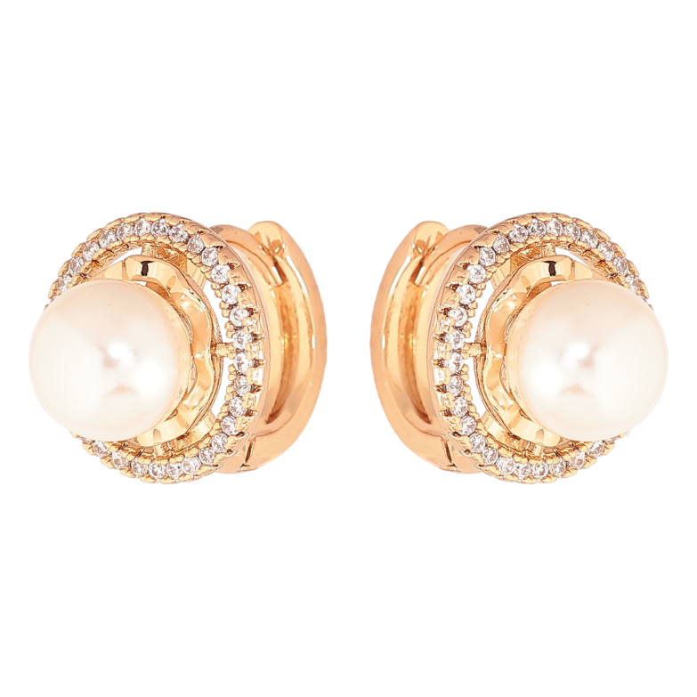 Сережки Xuping колір позолота 18К колечка перлини в обрамленні кристалів фото №7