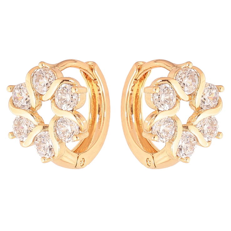 Серьги Xuping цвет позолота 18К колечки цветочки с кристаллами фото №21