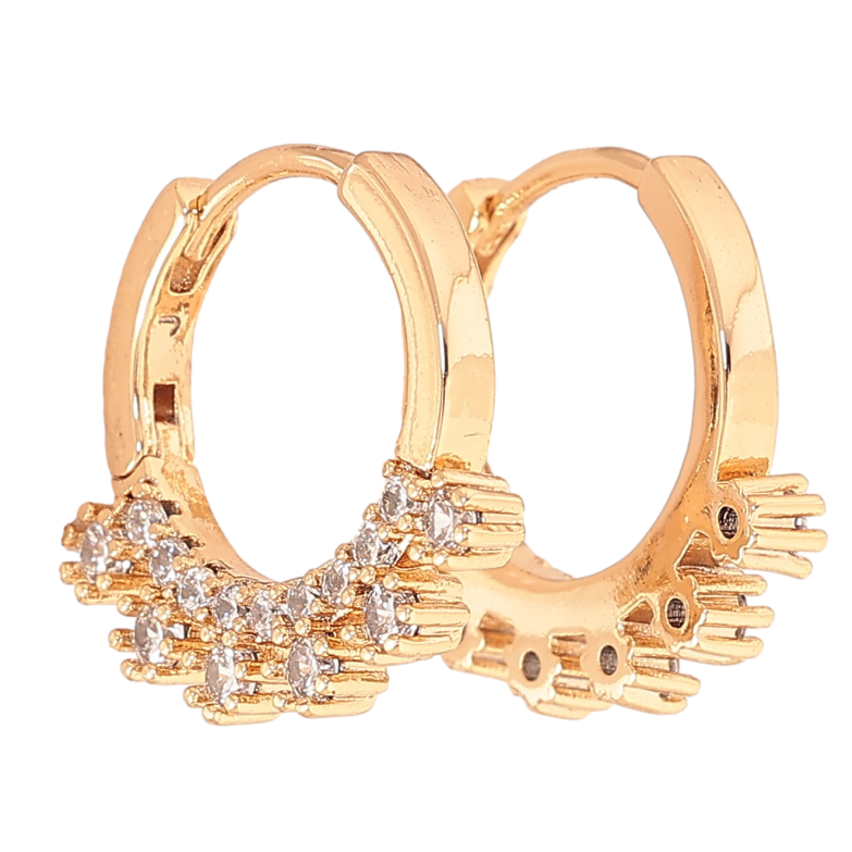 Сережки Xuping колір позолота 18К колечка боковий візерунок з кристалами фото №1 Сережки Xuping колір позолота 18К колечка боковий візерунок з кристалами фото №1