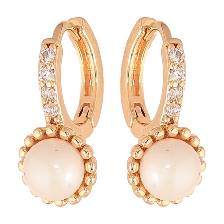 Серьги Xuping цвет позолота 18К колечки узор с кристаллами и жемчужинами фото №19