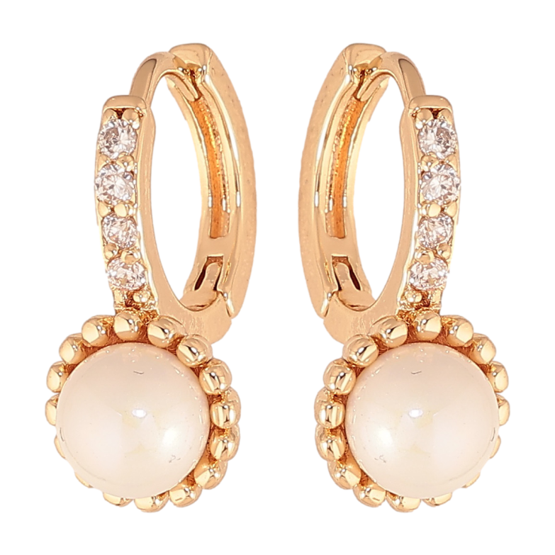 Серьги Xuping цвет позолота 18К колечки узор с кристаллами и жемчужинами фото №1