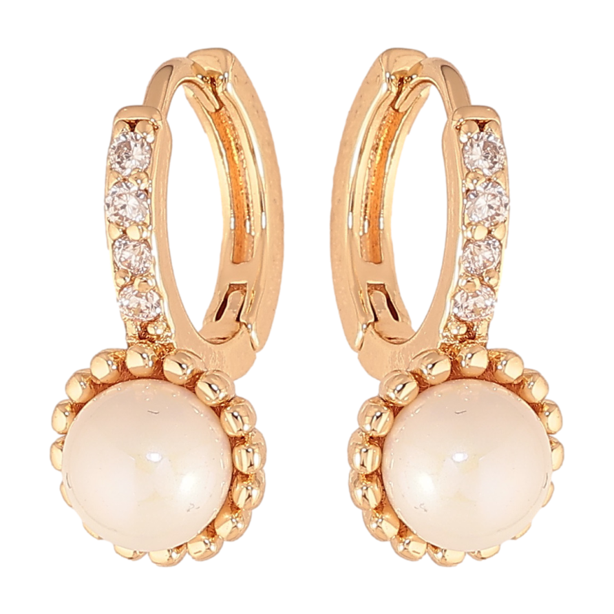 Серьги Xuping цвет позолота 18К колечки узор с кристаллами и жемчужинами фото №1