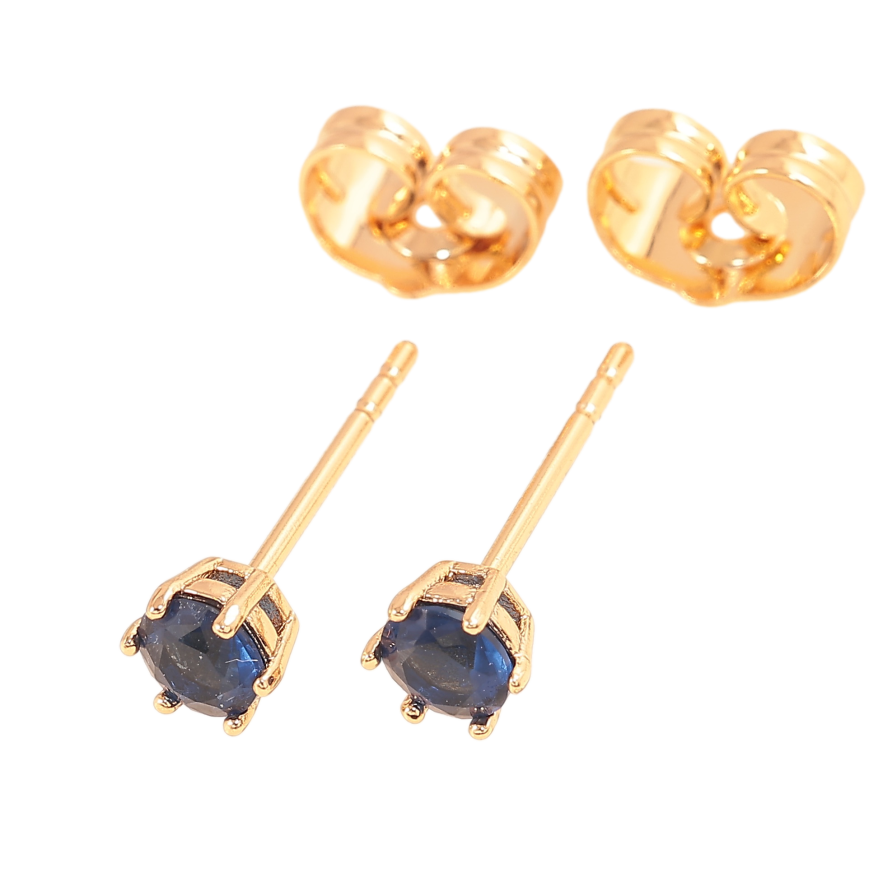 Серьги Xuping цвет позолота 18К пусеты синие кристаллы в 6-ти крапановой оправе ø 4мм фото №1