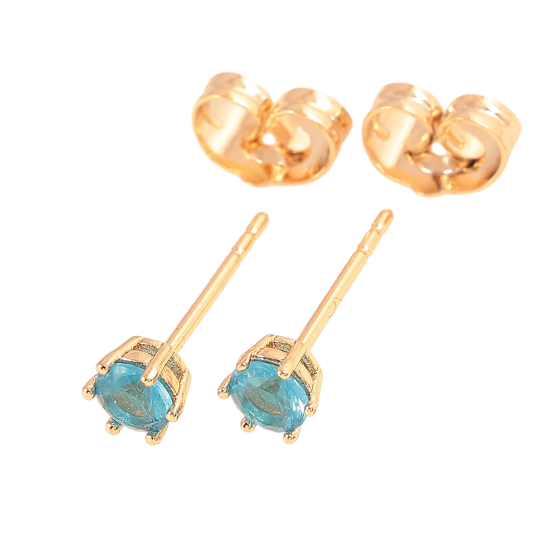 Сережки Xuping колір позолота 18К пусети блакитні кристали в 6-ти крапановій оправі ø 4мм фото №1