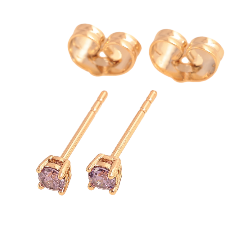 Сережки Xuping колір позолота 18К пусети бузкові кристали в 4-х крапановій оправі ø 3мм фото №11