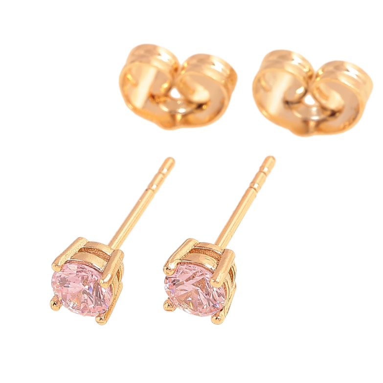 Серьги Xuping цвет позолота 18К пусеты розовые кристаллы в 4-х крапановой оправе ø 4мм фото №3