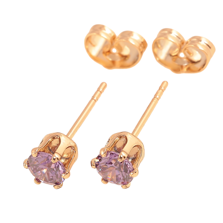 Сережки Xuping колір позолота 18К пусети бузкові кристали в 6-ти крапановій оправі ø 5мм фото №13