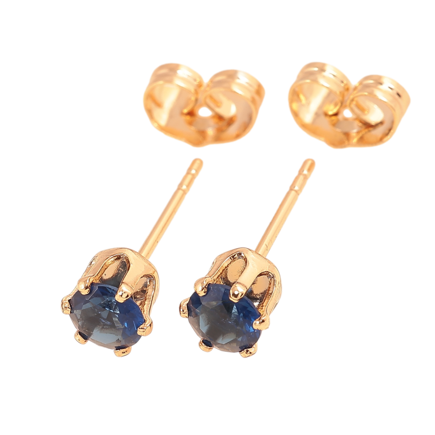 Сережки Xuping колір позолота 18К пусети сині кристали в 6-ти крапановій оправі ø 5мм фото №1