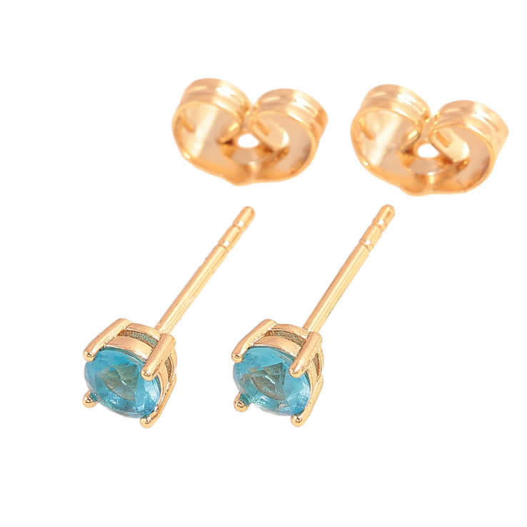 Сережки Xuping колір позолота 18К пусети блакитні кристали в 4-х крапановій оправі ø 4мм фото №20