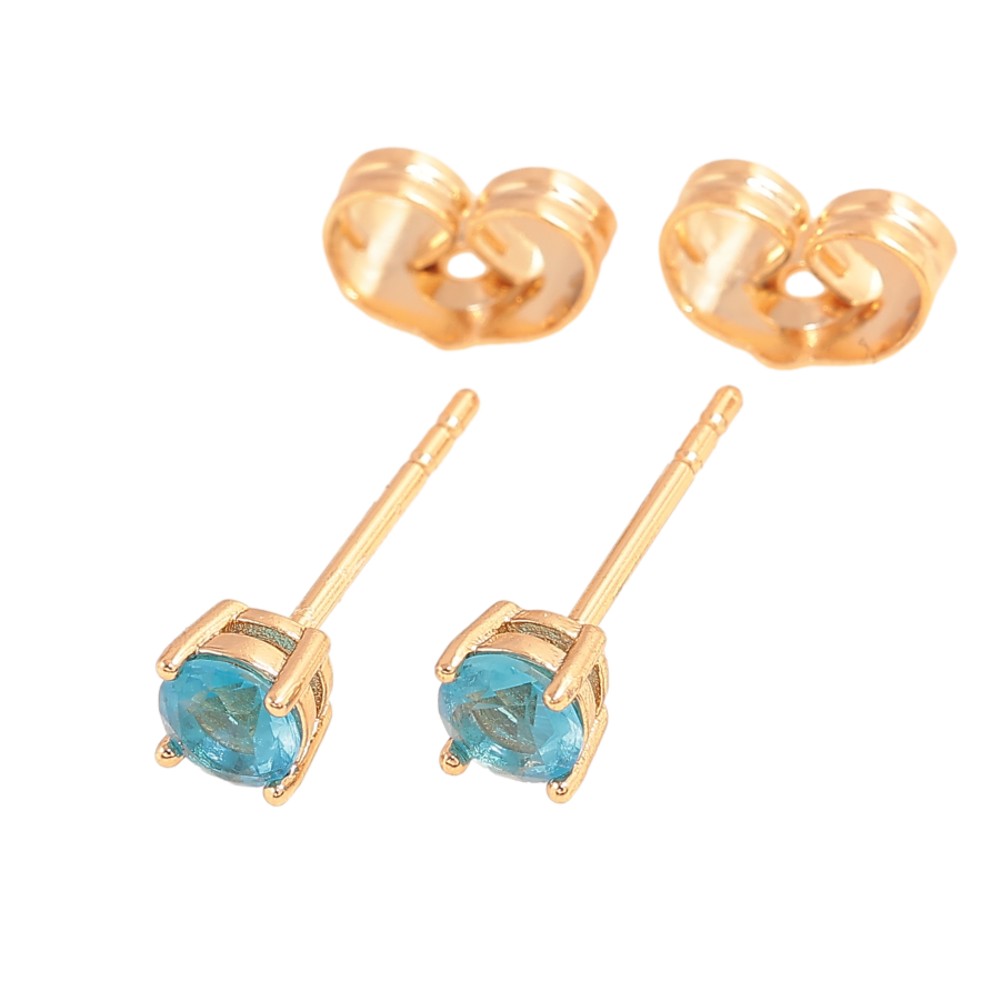 Сережки Xuping колір позолота 18К пусети блакитні кристали в 4-х крапановій оправі ø 4мм фото №1