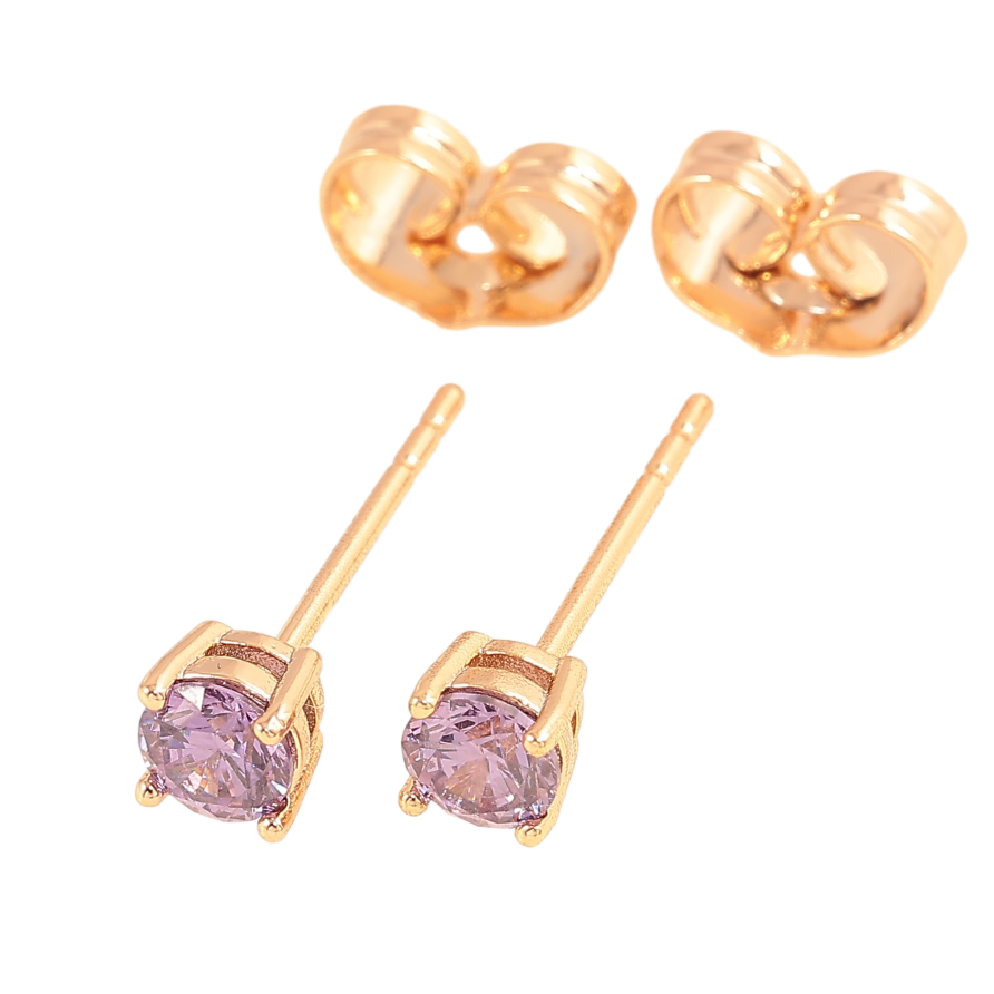 Сережки Xuping колір позолота 18К пусети бузкові кристали в 4-х крапановій оправі ø 4мм фото №1