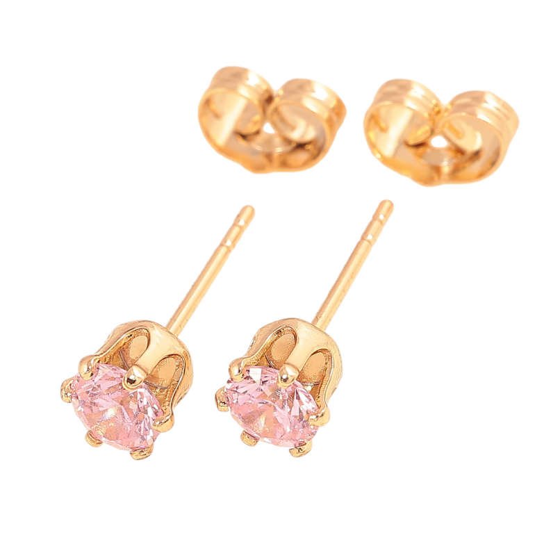 Сережки Xuping колір позолота 18К пусети рожеві кристали в 6-ти крапановій оправі ø 5мм фото №2
