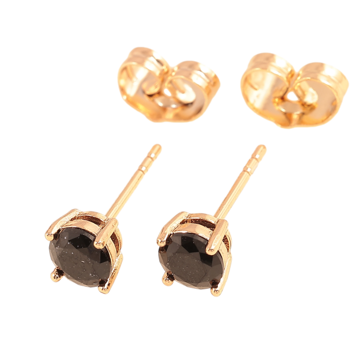 Серьги Xuping цвет позолота 18К пусеты черные кристаллы в 4-х крапановой оправе ø 5мм фото №10