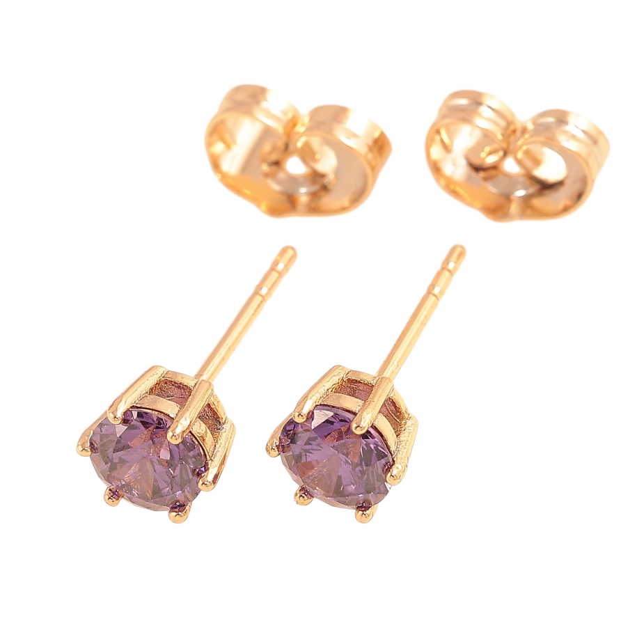 Серьги Xuping цвет позолота 18К пусеты сиреневые кристаллы в 6-ти крапановой оправе ø 5мм фото №1