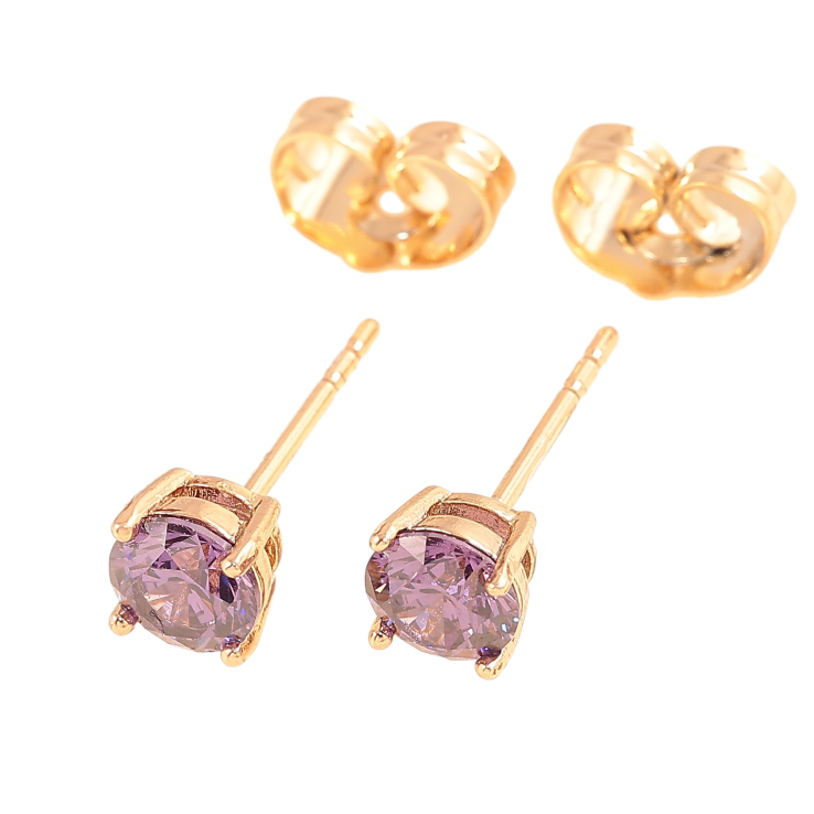 Серьги Xuping цвет позолота 18К пусеты сиреневые кристаллы в 4-х крапановой оправе ø 5мм фото №11