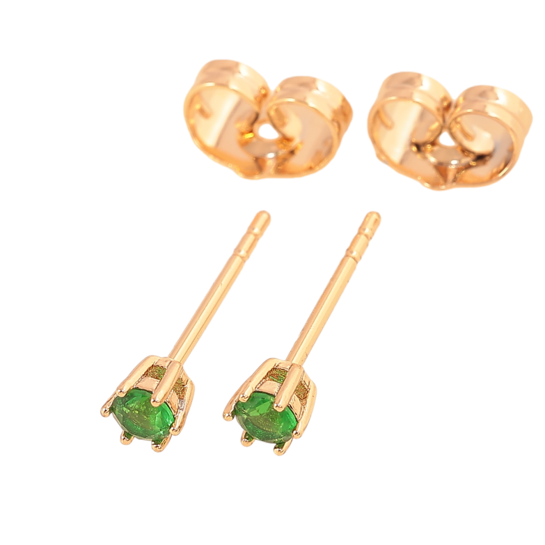 Серьги Xuping цвет позолота 18К пусеты зеленые кристаллы в 6-ти крапановой оправе ø 3мм фото №1
