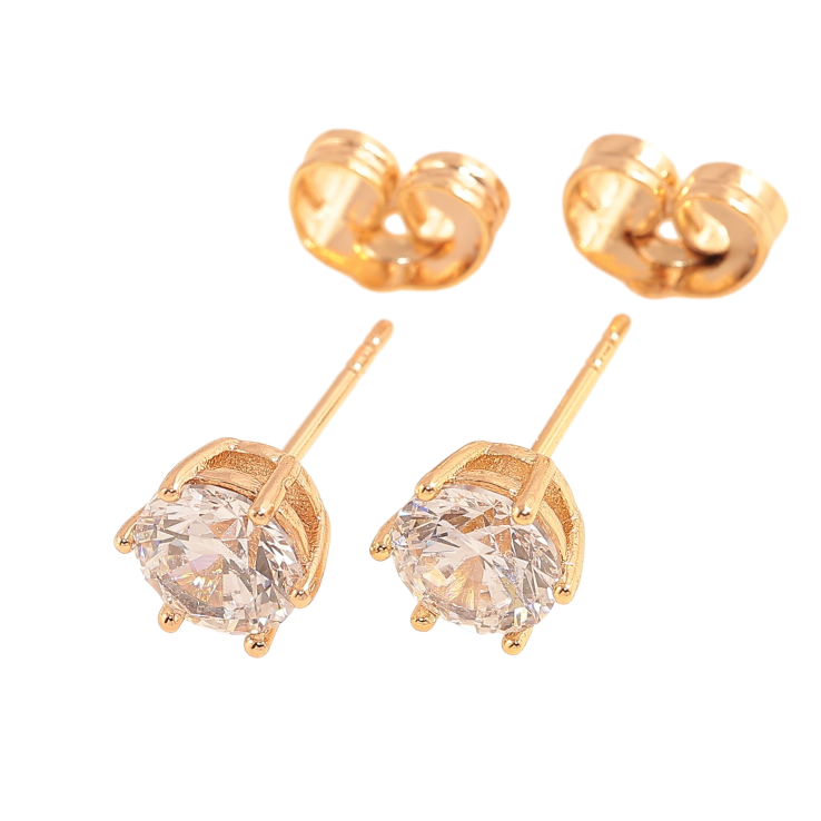 Серьги Xuping цвет позолота 18К пусеты кристаллы в 6-ти крапановой оправе ø 6мм фото №9