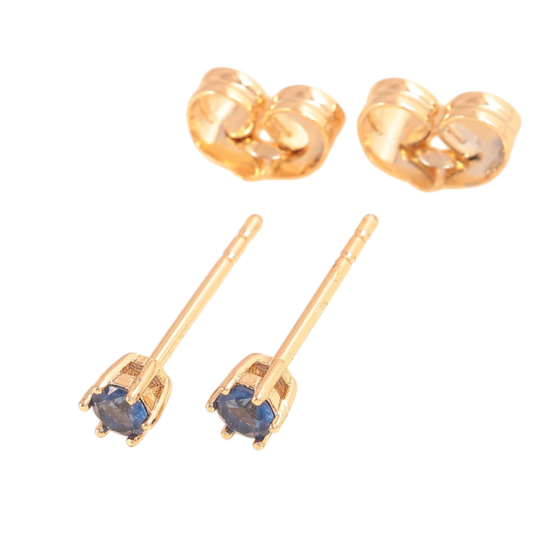 Сережки Xuping колір позолота 18К пусети сині кристали в 6-ти крапановій оправі ø 3мм фото №1