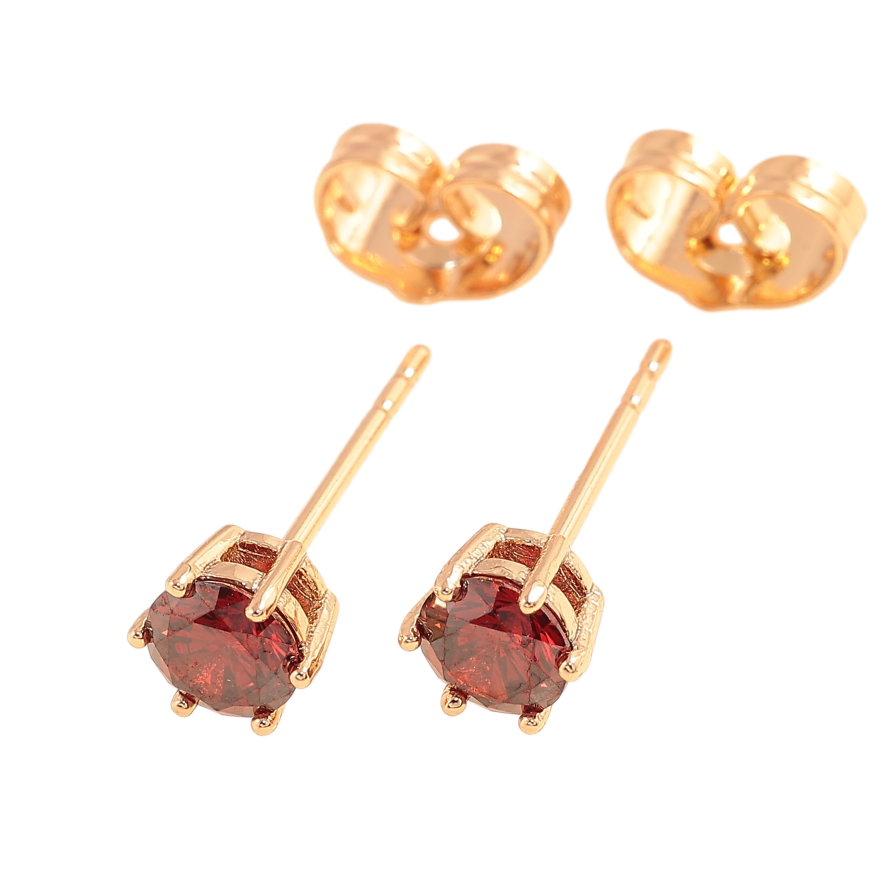 Серьги Xuping цвет позолота 18К пусеты красные кристаллы в 6-ти крапановой оправе ø 5мм фото №1